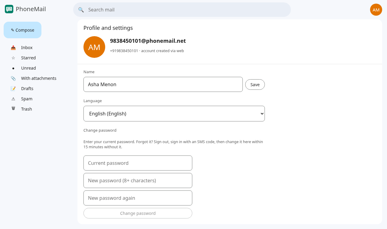Profile and settings